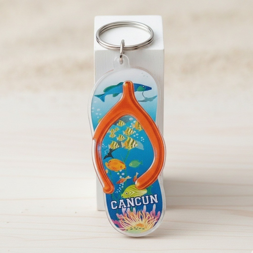 Vintage Cancun Flip Flop Keychain Tropical Fish Sandal Retro 80s 90s Souvenir OS